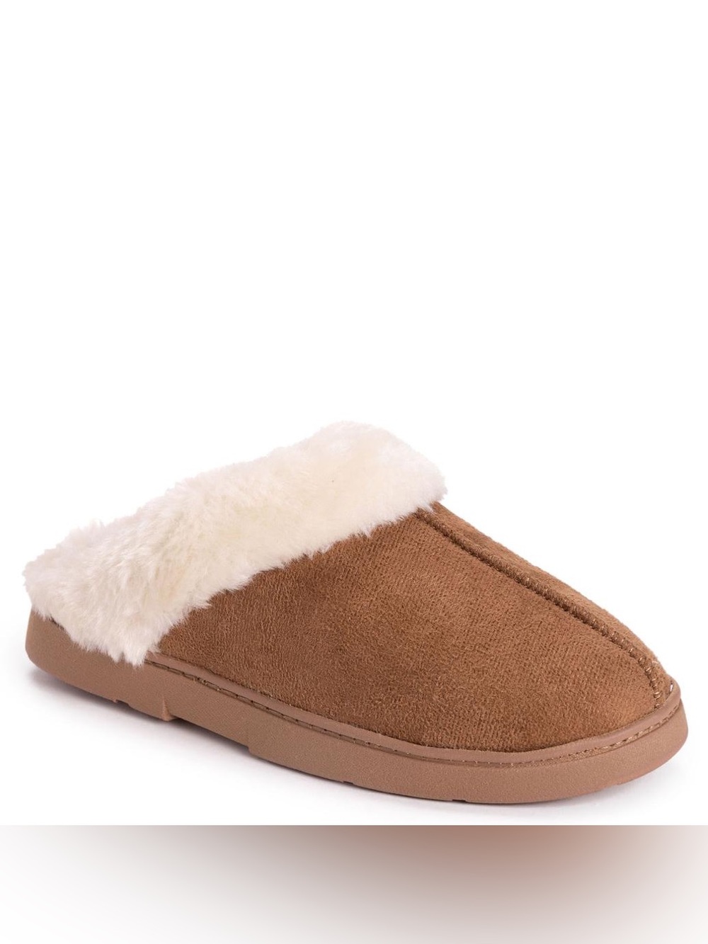 Muk Luks Women's caramel Faux-Suede Slip-On Slippers with Cream Faux-Fur Collar